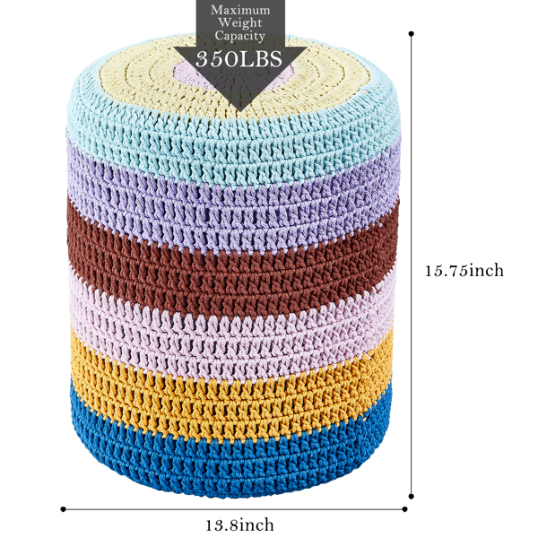 Pouf Ottoman, Hand Knitted Cotton Footrest, Boho Decor Knit Floor Stool for Bed Room, 14'' Round Pouffe Ottoman, Hollowed Removable Knitted Cover, Accent Seat for Living Room