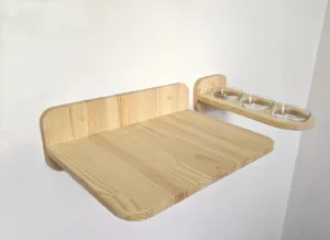Set of Big Shelf and Cat Feeder Shelf with 3 glass bowls